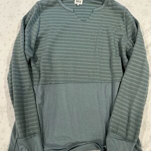 BKE Green Long Sleeve Tee with Textured Stripes